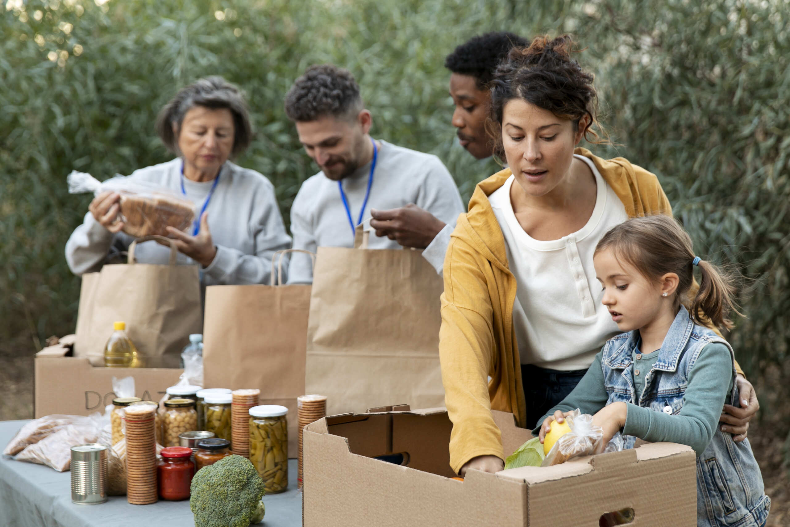 unpacking boxes of food